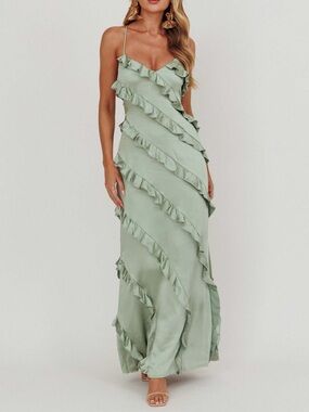 Women’s Sage Green Ruffled Slip Dress